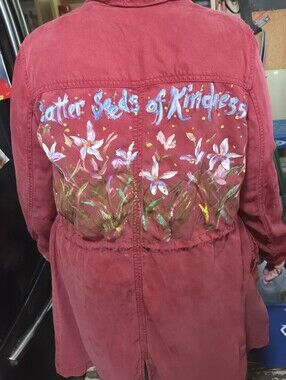 Hand-Painted Max Jeans Lightweight Jacket - Scatter Seeds of Kindness